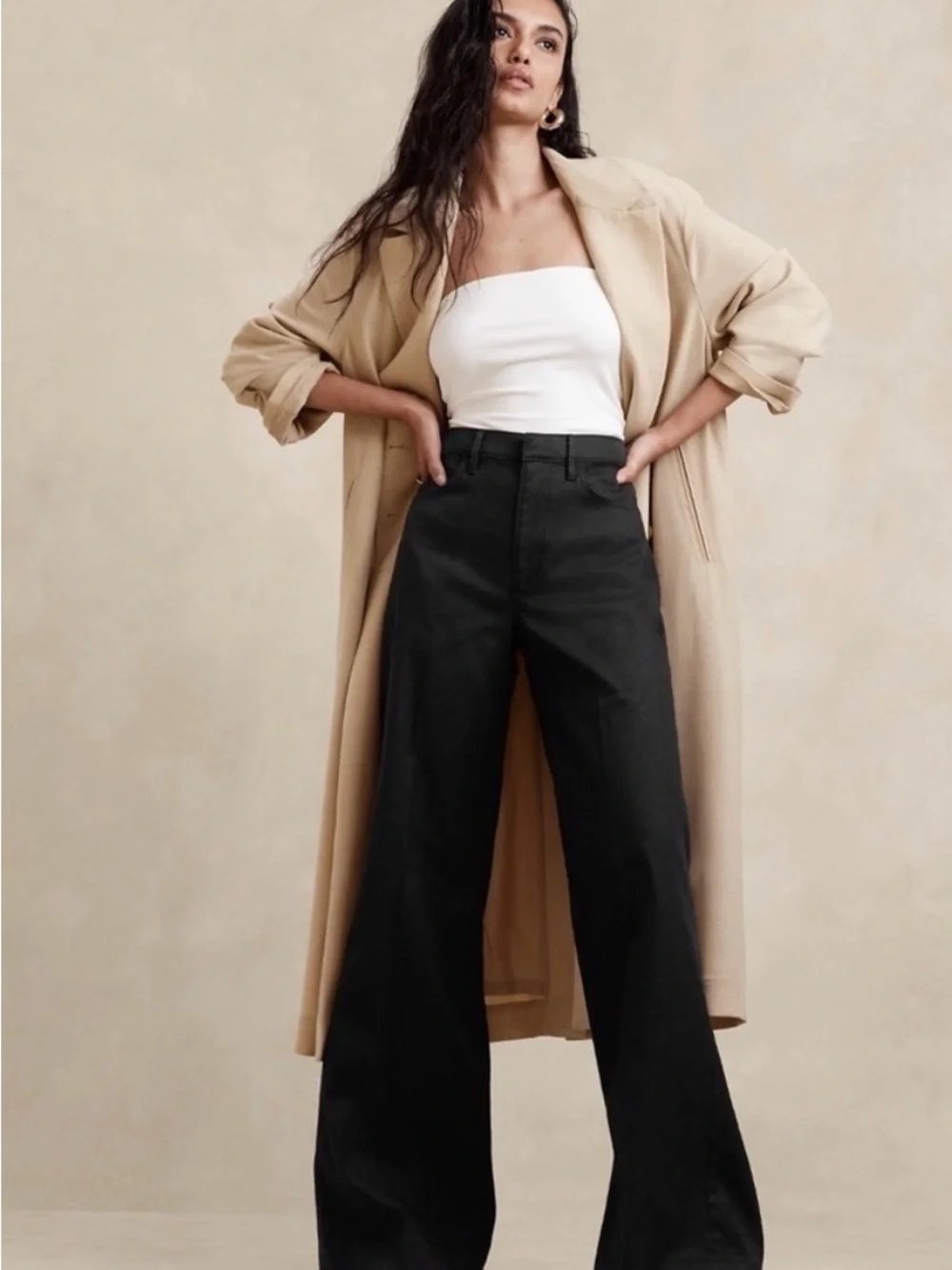 Banana Republic Black Italian Linen Cotton Wide-Leg Jean